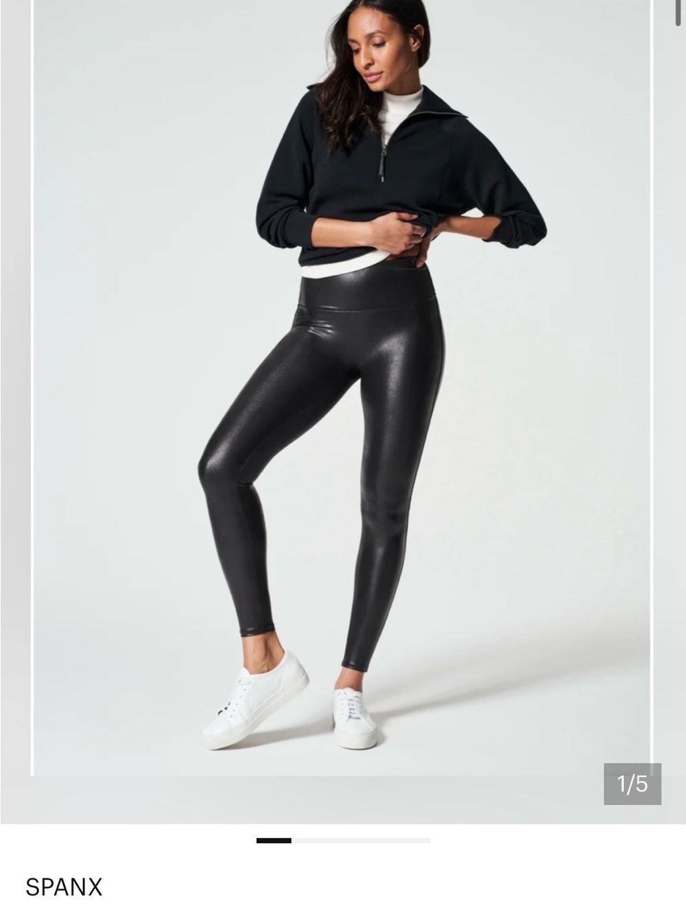 SPANX Shiny Black High-Rise Faux-Leather Leggings